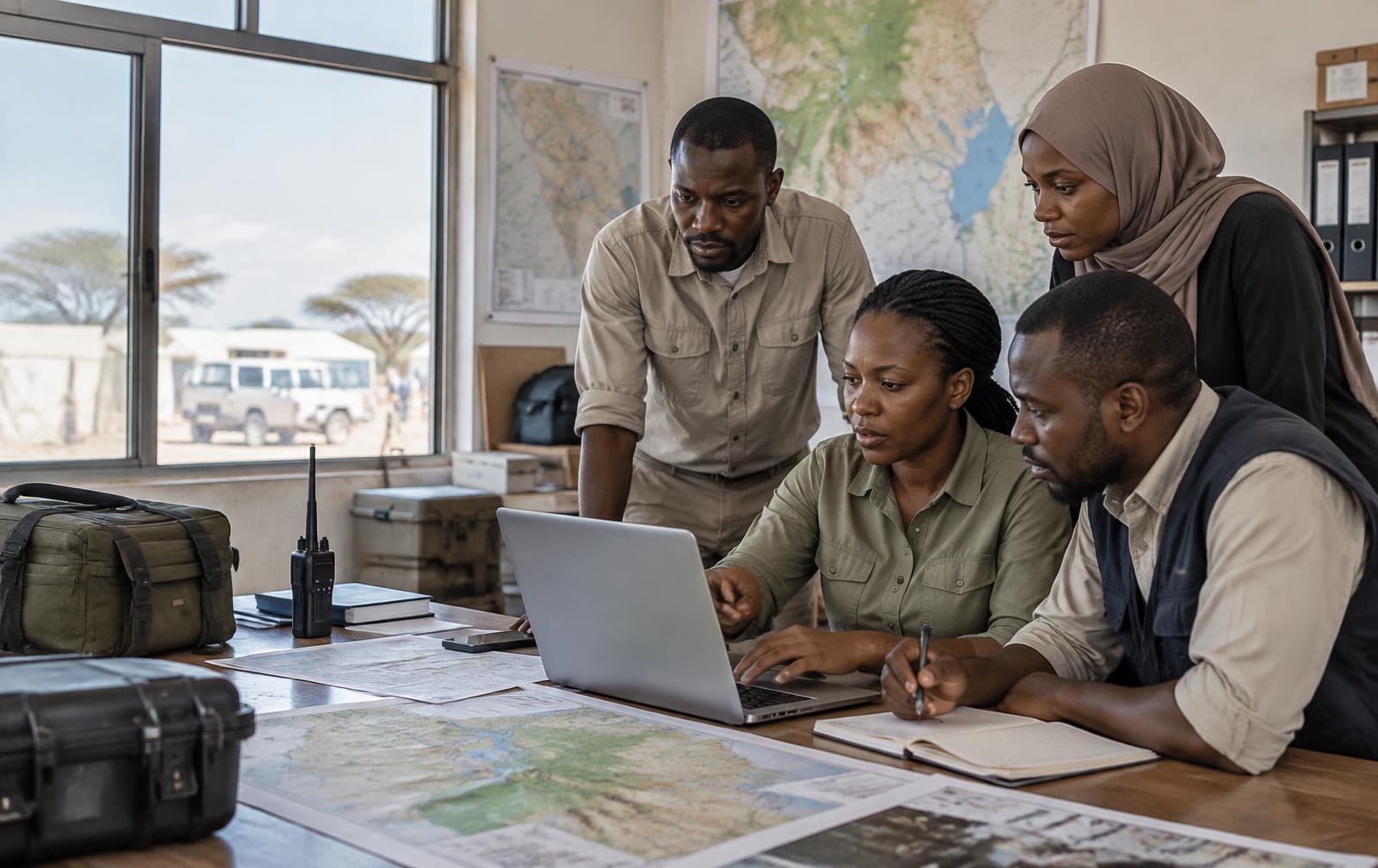 Humanitarian operations team coordinating field information
